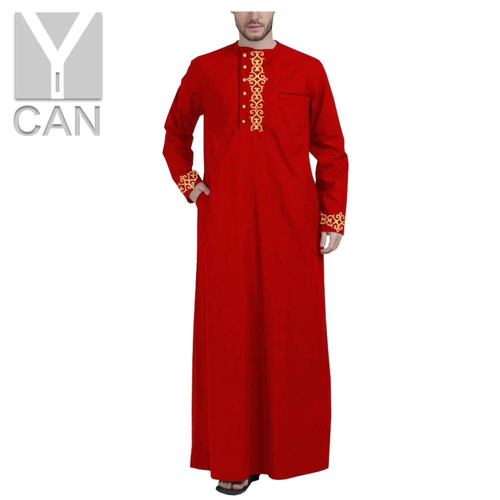 

Y-CAN Muslim Clothing for Men Jubba Thobe with Long Sleeves and Lace Pattern Neck Plus Size Islamic Clothing Muslim Robe Y201008