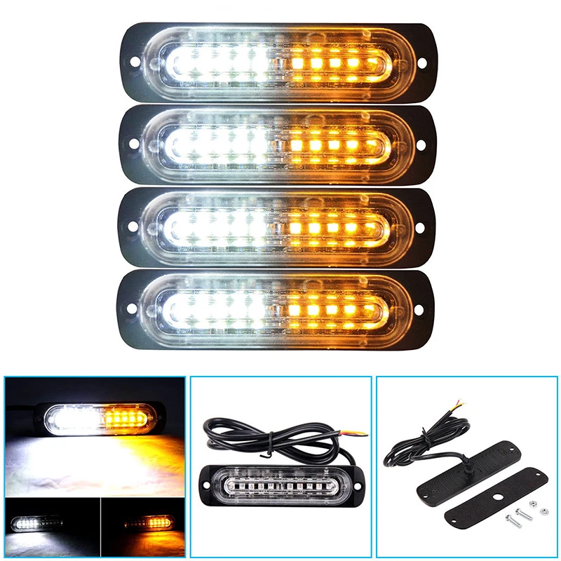 Прочный 4 шт. цвета: белый/желтый 10LED автомобиль грузовик Маяк Предупреждение флэш-стробирующий световой сигнал предупредительный сигнал