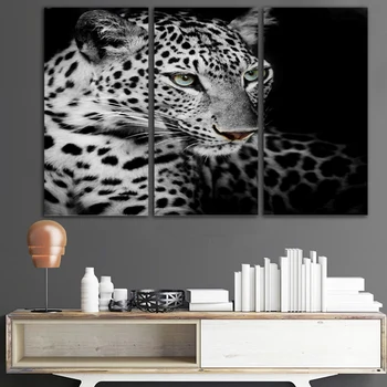 

Wall Art Modular Poster Home Decor 3 Panel Gray Leopard Animal Frame HD Printed Modern Canvas Living Room Pictures Painting