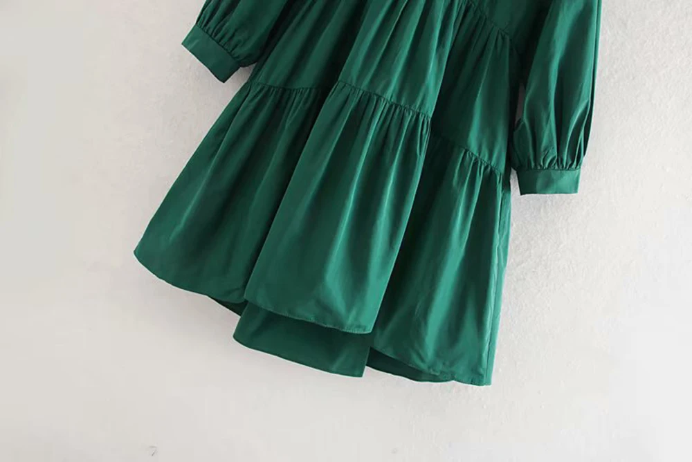 Новинка, мини-платье ZA, женское зеленое платье с v-образным вырезом и рукавом в пять точек, многослойное, свободное, очаровательное, темпераментное платье
