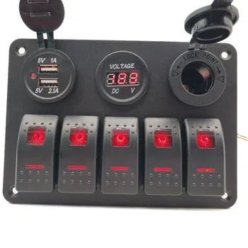 

12V 24V 5 Gang Red ON-OFF Toggle Switch Panel 2USB For Car Boat Marine RV Truck Trailer Camper