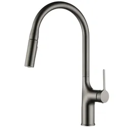 Gun Grey Kitchen Faucet Hot & Cold Brass Sink Mixer Tap Pull Out Spray Nozzle 360 Degree Rotating Single Handle Deck Mounted
