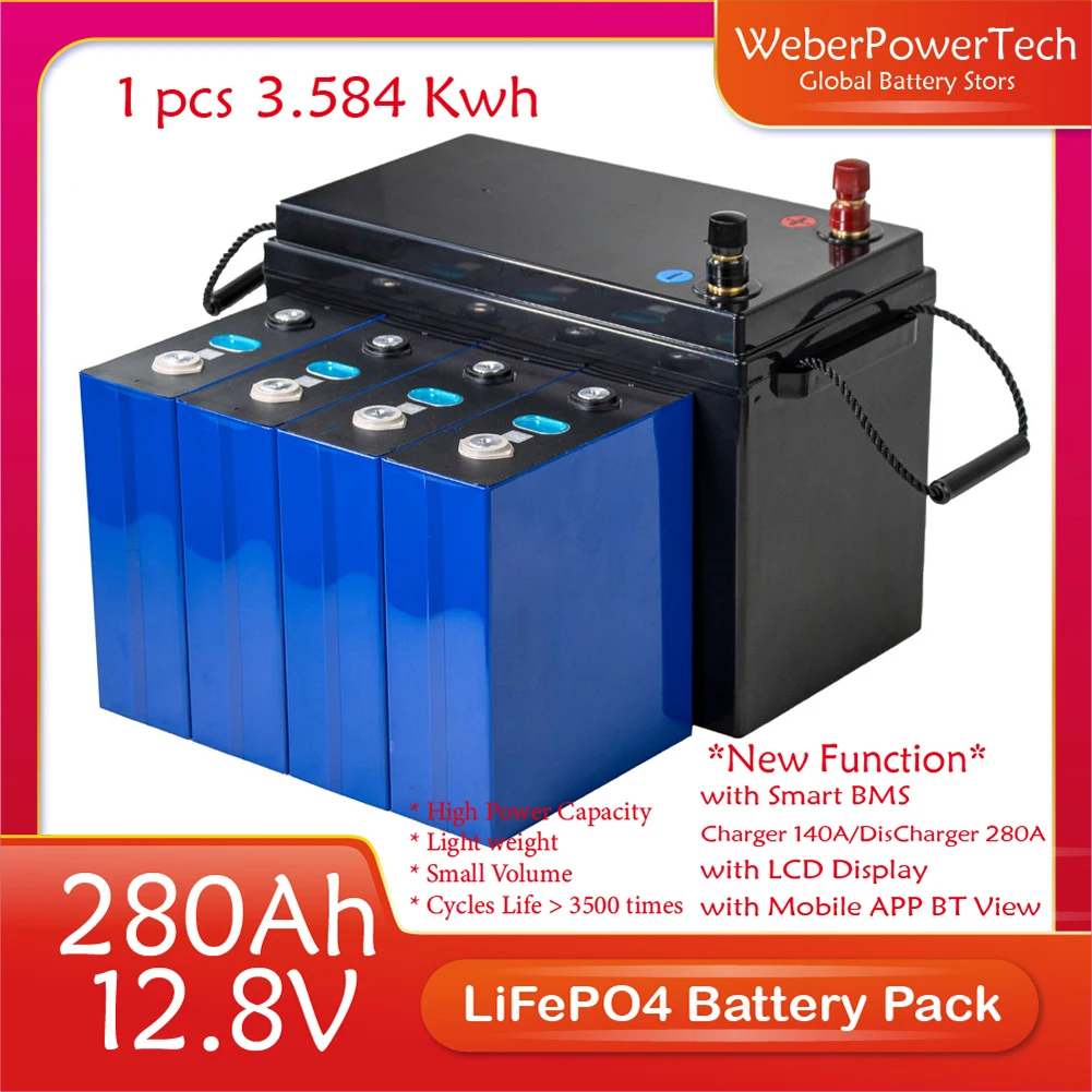 12.8V 280Ah LiFePO4 Battery 12V Lithium iron phospha for 24V 48V RV