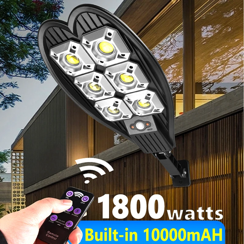 1800W Solar Street Light 10000mAH Outdoor Solar Lamp Bright Sunlight Waterproof PIR Motion Sensor Garden Light Remote Control high quality patent 1800w 1500w 1200w 1000w 600w poles football field high mast modular flood light fixture