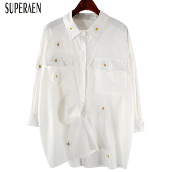 

SuperAen Fashion Women Shirt 2020 Spring and Autumn New Cotton Ladies Blouses and Tops Sunscreen Embroidery Women Clothing