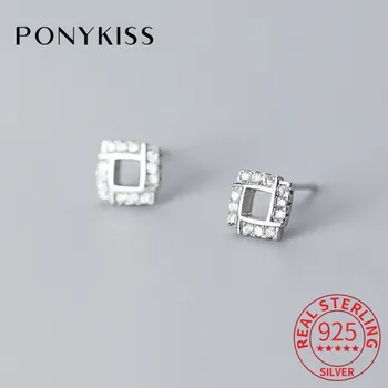 

PONYKISS Genuine S925 Sterling Silver Minimlist Square Zircon Stud Earrings For Women Party Delicate Elegant Accessory Gift