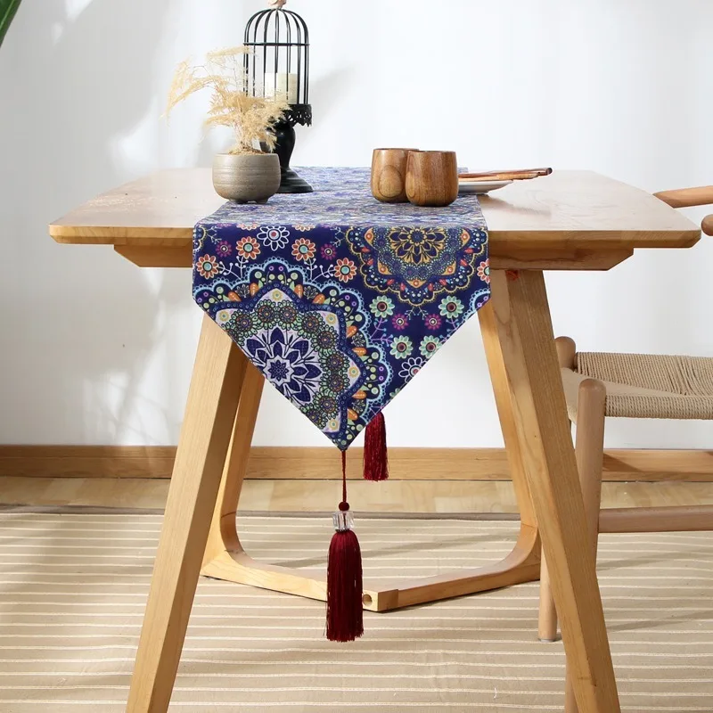 

Chinese Classical Fabric Tassel Table Runner Butterfly Pattern Kombucha Zen Tea Table Cloth