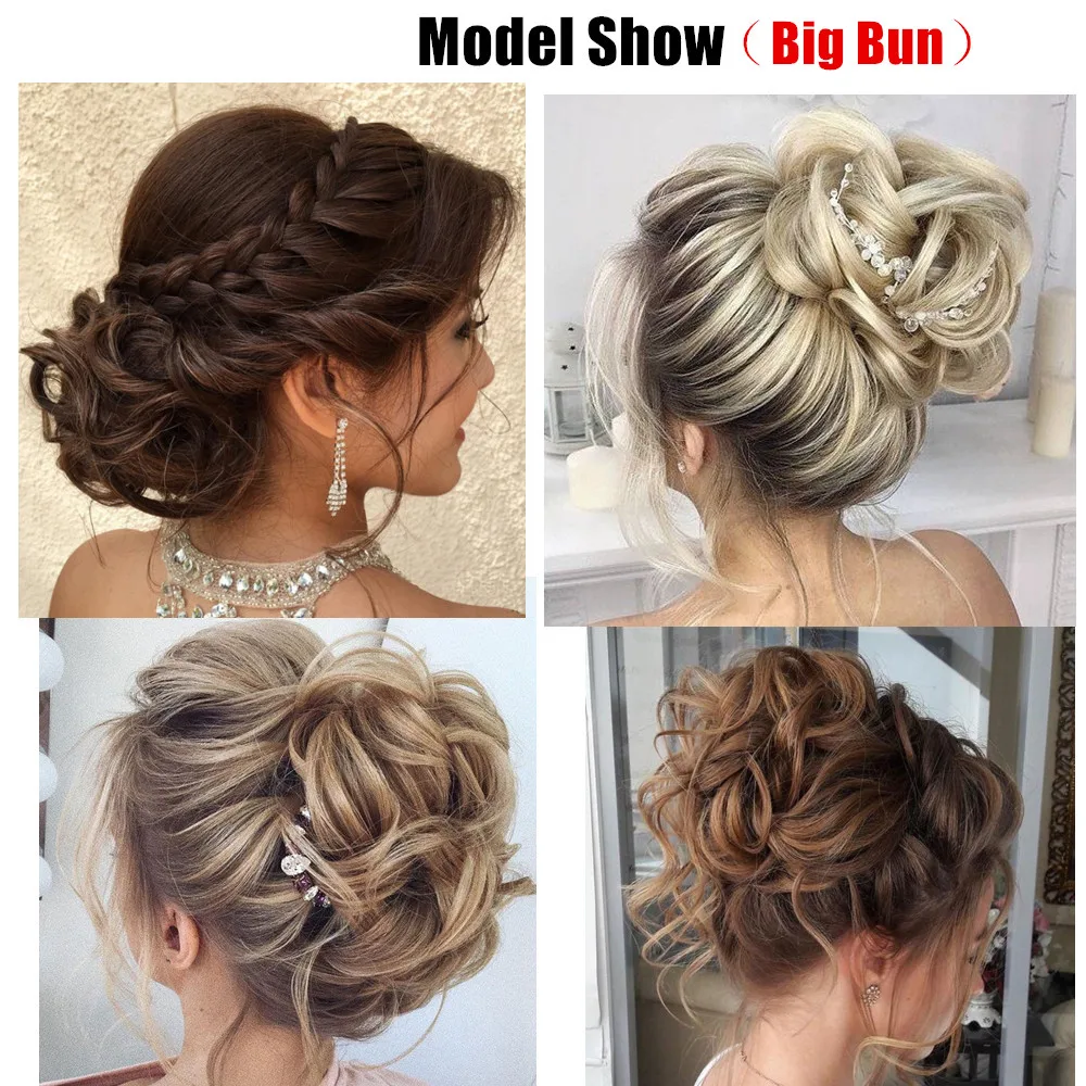 지저분한 머리 롤빵 ElasticSynthetic Scrunchie Hairpieces 여성용 Chignon Updo 도넛 곱슬 머리 로프 고무 밴드 랩 포니 테일
