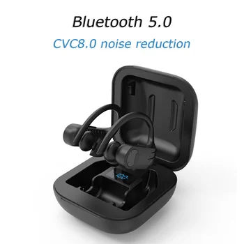

New TWS Bluetooth 5.0 Headset B1 Sport Waterproof CVC8.0 Noise Reduction LED Digital Display Wireless Headset Hanging Ear Type