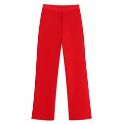 Новые женские элегантные однотонные красные длинные деловые Вечерние брюки на молнии для отдыха прямые повседневные брюки вечерние Брюки