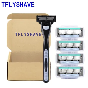 

TFLYSHAVE 1pcs holder 4pcs blades Men 4 Layers Shaver Razor Blades Manual Hair Remover High Quality Shaving Razor Cartridge
