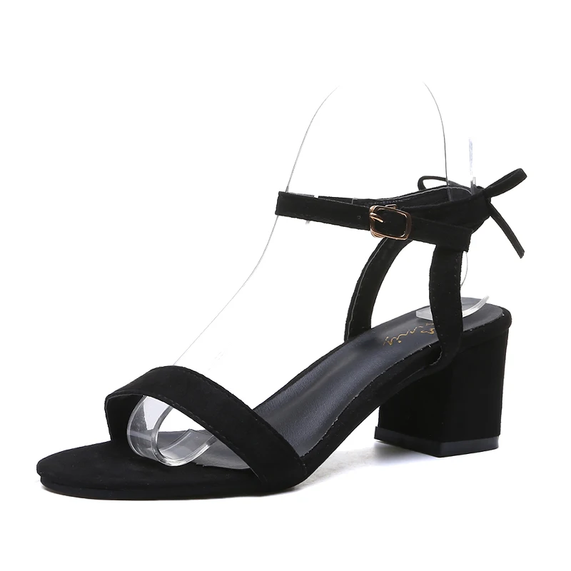 

Women High Heels Sandals Korean Solid Color Open Toe Shallow Suede Bow High Heels Non-slip Wear-resistant Summer Women Shoes