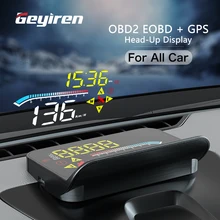 GEYIREN HUD Head Up Display Auto OBD2 GPS, proyector de sistema Dual para vidrio de coche, seguridad, alarma de temperatura del agua, accesorios electrónicos