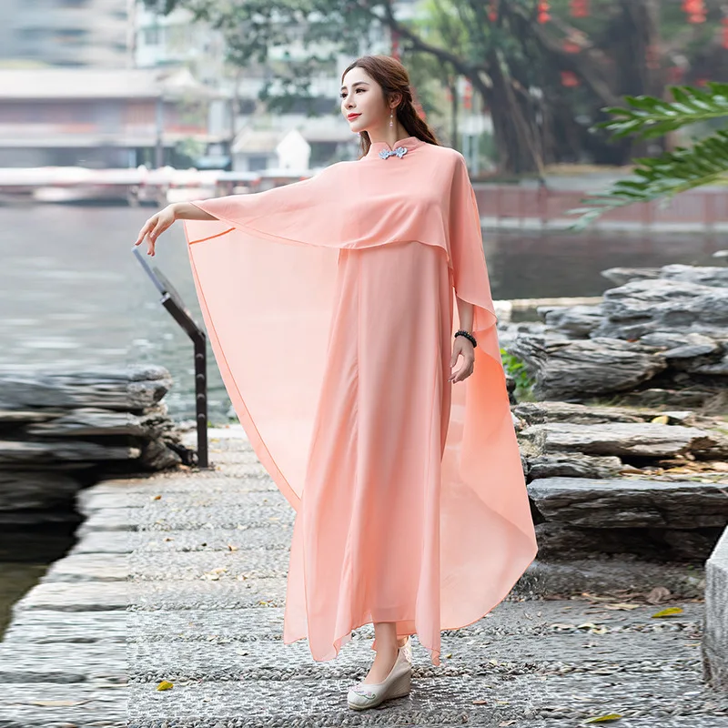 Spring And Autumn New Style Chinese-style Zen Service Improved Cheongsam Dress Literature And Art Tea Service Elegant Fairy