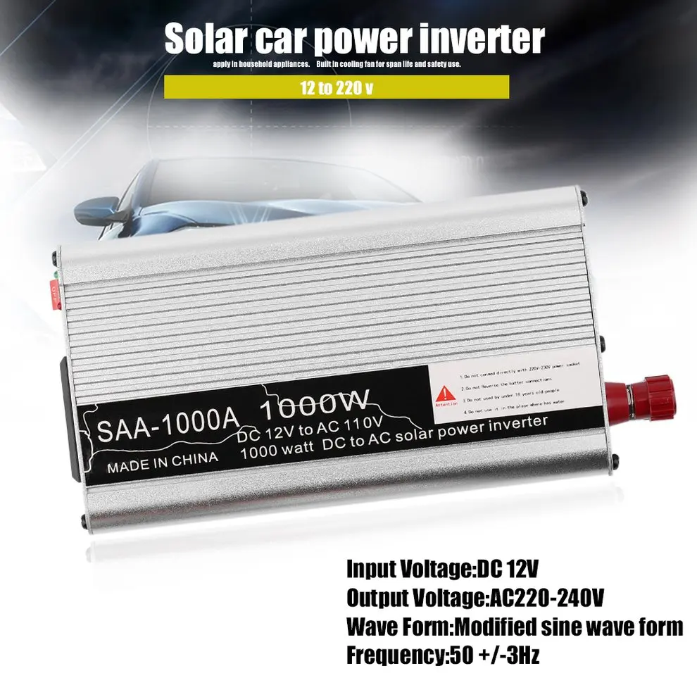 

SAA1000W High Power Aluminum Alloy Car Auto Power Inverter Vehicle Voltage Inverter DC12V To AC110V Power Inverter