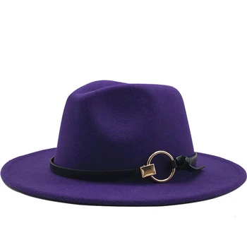 

Winter wool Fedoras For Women Wide Brim Felt Hat Ladies Tweed Army Green Jazz Cap Female Solid color Winter Elegant Pork Pie Hat