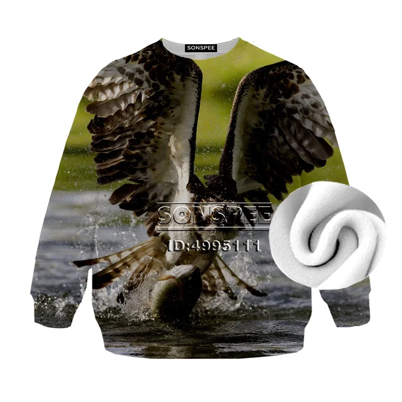 SONSPEE Fishing Fish Bird Eagle 3D Print Fleece Thick Casual Sweatshirt hoodies Boy Girl Kid Children Clothing Long Sleeve - Цвет: 18