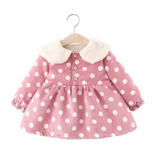 Winter Girls Dress Corduroy Dot Printing Plus Velvet Dress Children's Clothes