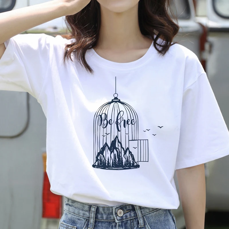 Fashion Environmental protection theme T-shirt Women Short Sleeved O-neck T-shirt Vintage Vogue Ullzang Tshirt Harajuku Tops