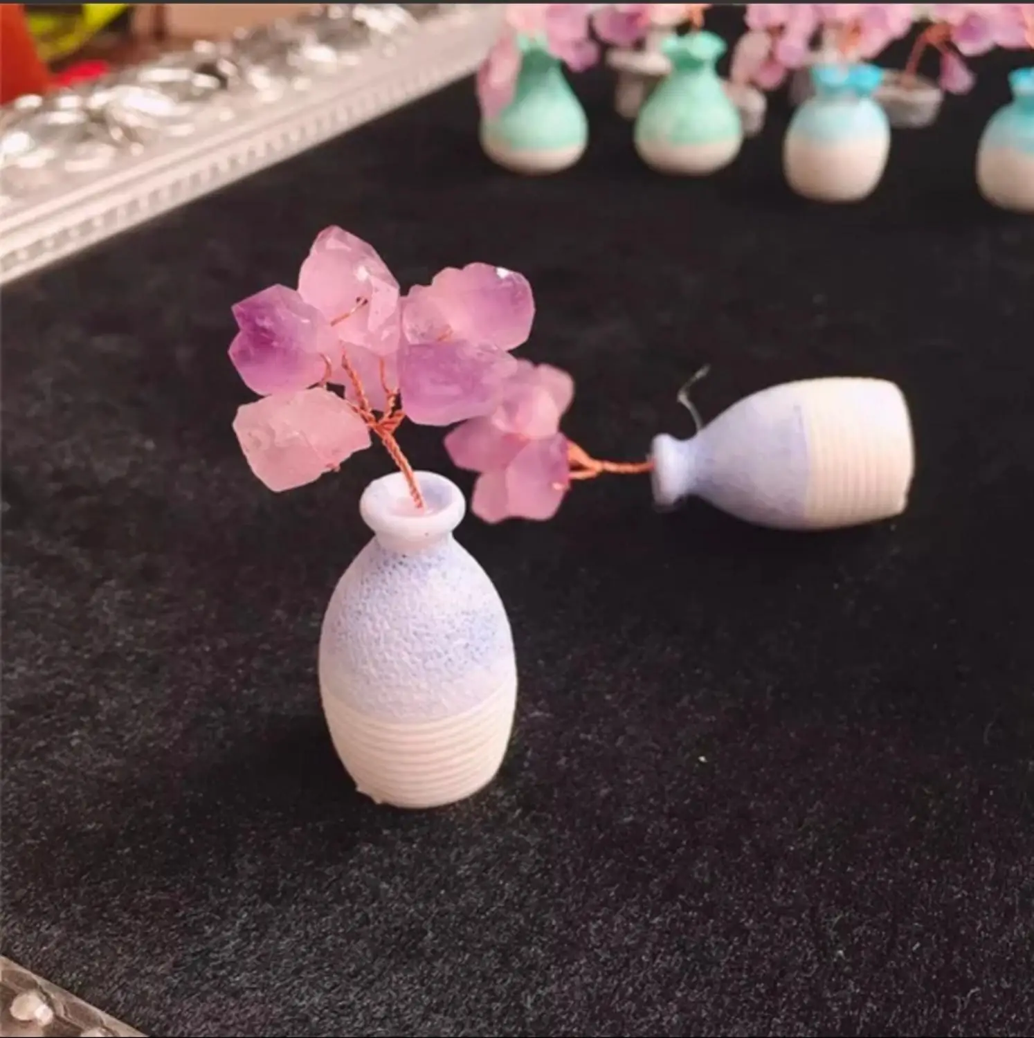 Natural lavender amethyst small decorative vase decorated with crystal gifts home office decoration Natural lavender amethyst small decorative vase decorated with crystal gifts home office decoration