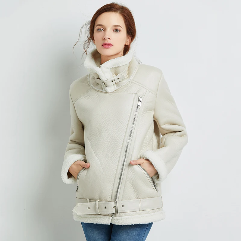 US $43.48 35% OFF|Ailegogo Winter Faux Lamb Leather Jacket Women Wool Fur Belt Zipper Turn Down Collar Loose Coat Female Warm Thick Outerwear on AliExpress 