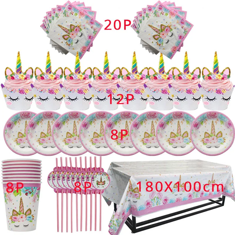 WEIGAO Розовый Единорог вечерние принадлежности Unicornio декоративная Растяжка тарелки воздушные шары салфетка детский душ декор для детского дня рождения - Цвет: Mix Set