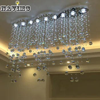 

Modern Large Rectangular Curtain Wave Crystal Chandelier Lighting for Hotel Hall Dining Room Foyer Led Fixture
