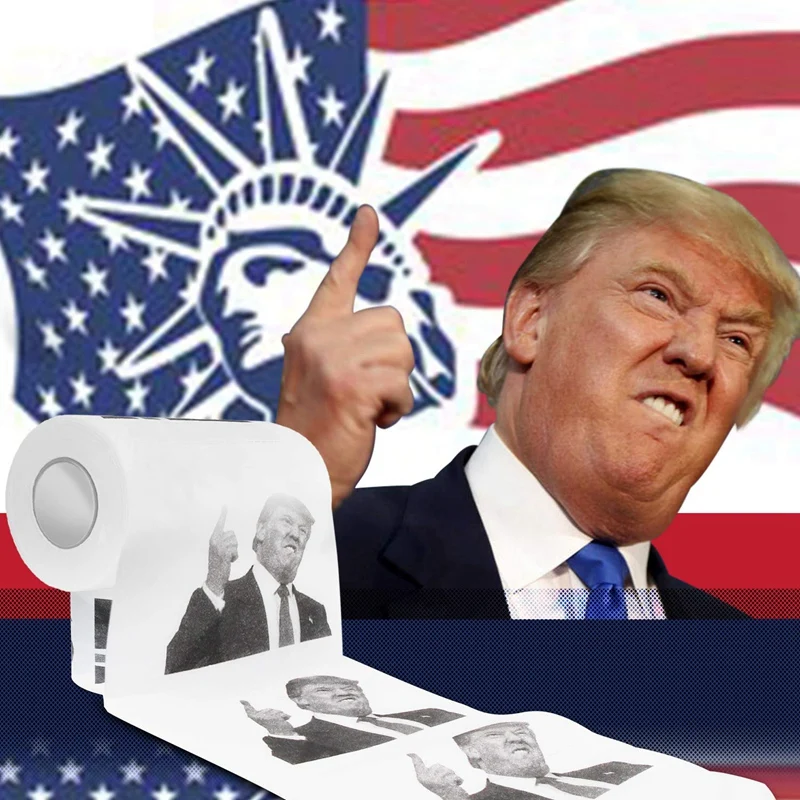 Продвижение- Дональд Трамп туалетная бумага-палец указывая набор из 2 рулонов-Новинка политика Юмор шалость смешная туалетная бумага кляп