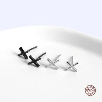 LKO 925 Sterling Silver Minimalist Mini Girl Birthday Gift Korean Cross Stud Earrings for Fashion Women Chic Jewelry Ornaments