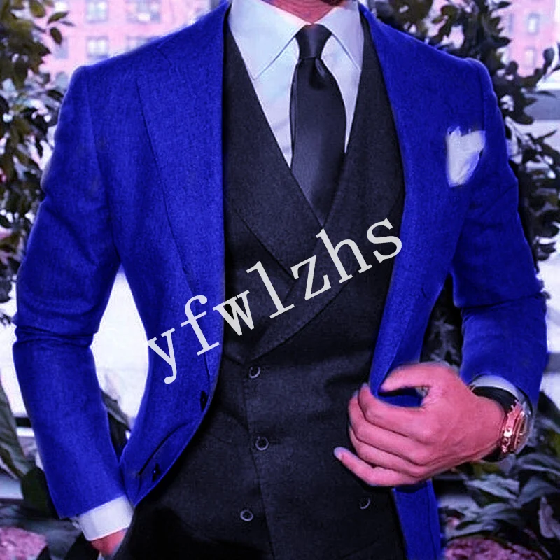 

Новое поступление, смокинг для жениха с двумя пуговицами, мужские костюмы для свадьбы/выпускного вечера, блейзер (пиджак + брюки + жилет + галстук) B307