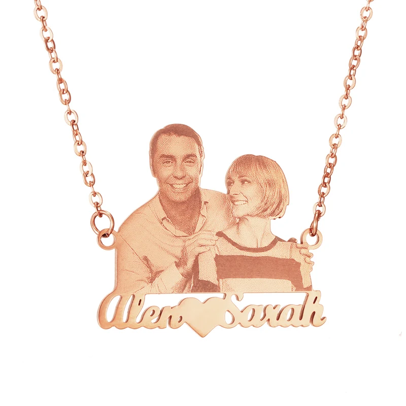 Personalized Custom Name Photo Necklace For Women Gold Color Stainless Steel Couple Family Pendant Necklace Birthday Gift