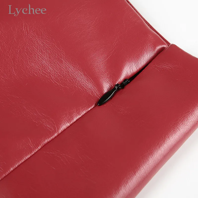 Lychee, Харадзюку, одноцветная, на молнии, Женская юбка из искусственной кожи, с высоким разрезом, средней длины, женские юбки, повседневные, весна, осень, искусственная кожа, женская нижняя часть