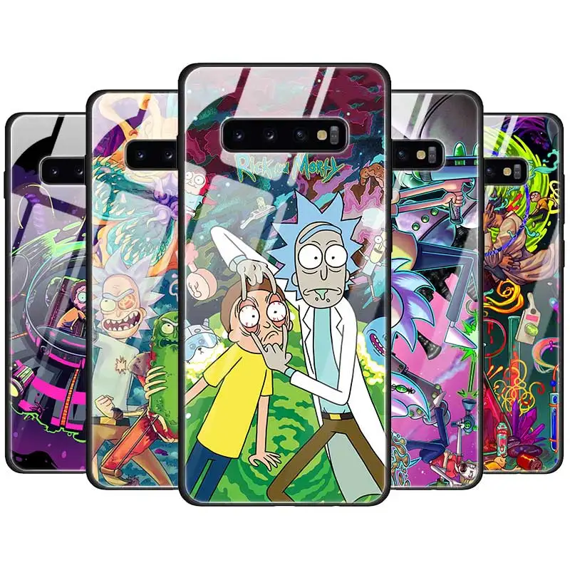 Чехол Rick And Morty из закаленного стекла для samsung Galaxy S10 S10e S9 S8 Note9 Note 10 Plus 5G A50 A30 края из ТПУ Fundas Capa