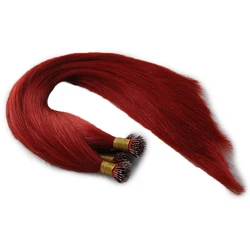 Color Red Nano Ring Hair Extensions 18-24inch Micro Beads Human Hair Extensions 1g/s
