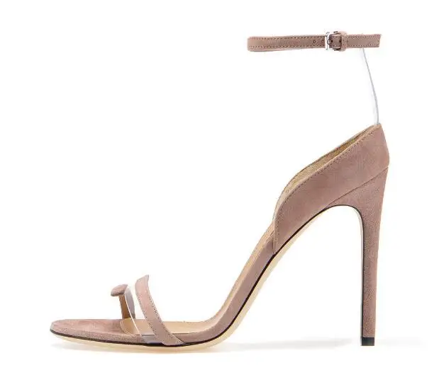 

Drop Shipping Fashion Woman Black Nude Sliver PVC Suede Patchwork Sandals Lady's One Line Buckle Party High Heel Sandals Shoes