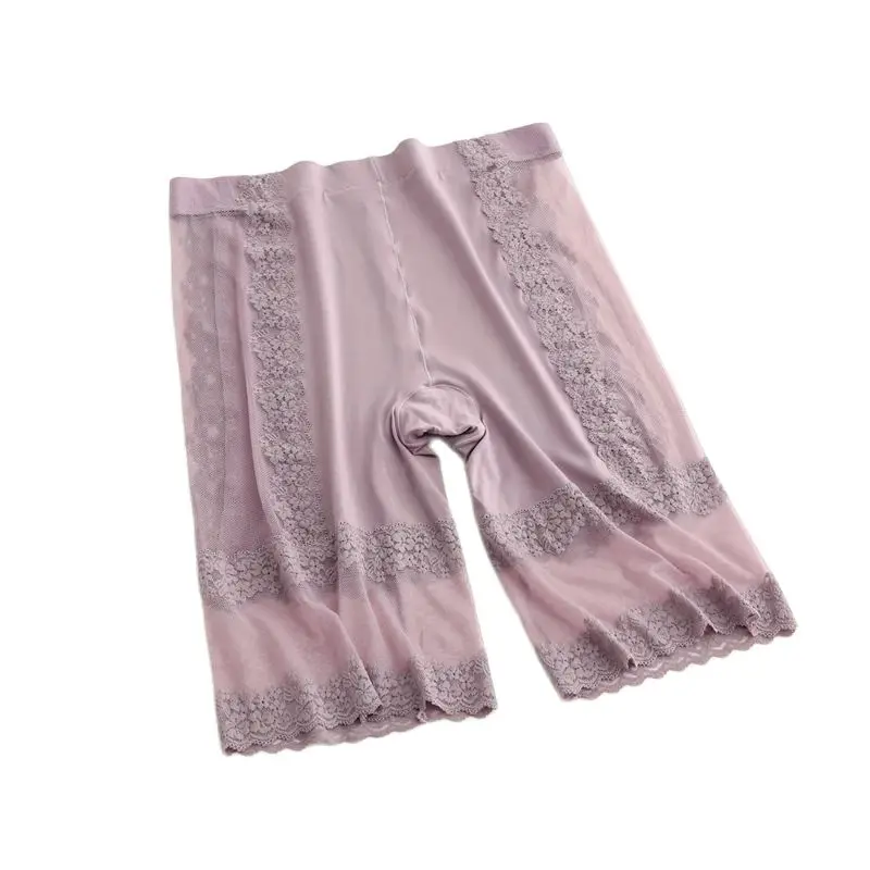 New women Large size sexy lace antiwiping safety pants Female high waist tummy modal transparent mesh shorts 145kg