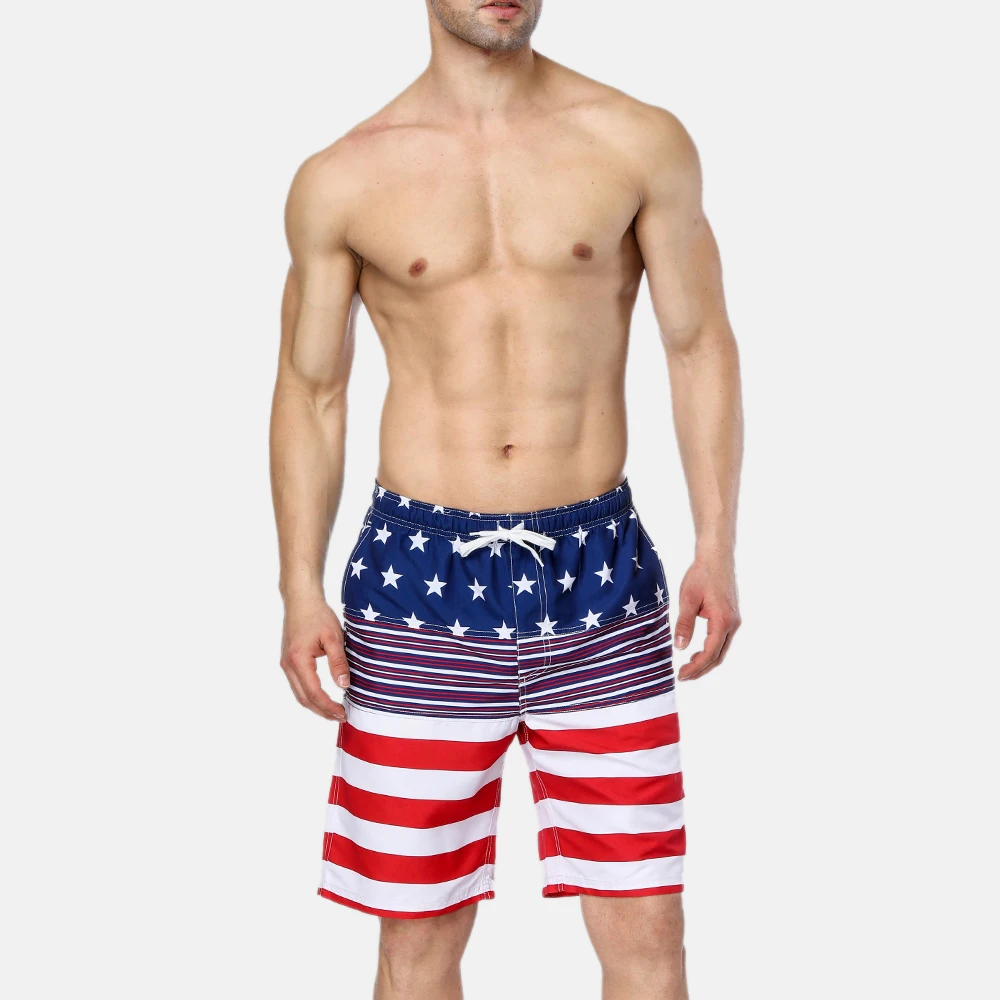 Anfilia Men's Swim shorts American Flag Beach Shorts Swimwear Briefs Man Swimsuits Trunks Sea Short Bottoms American Flag Shorts