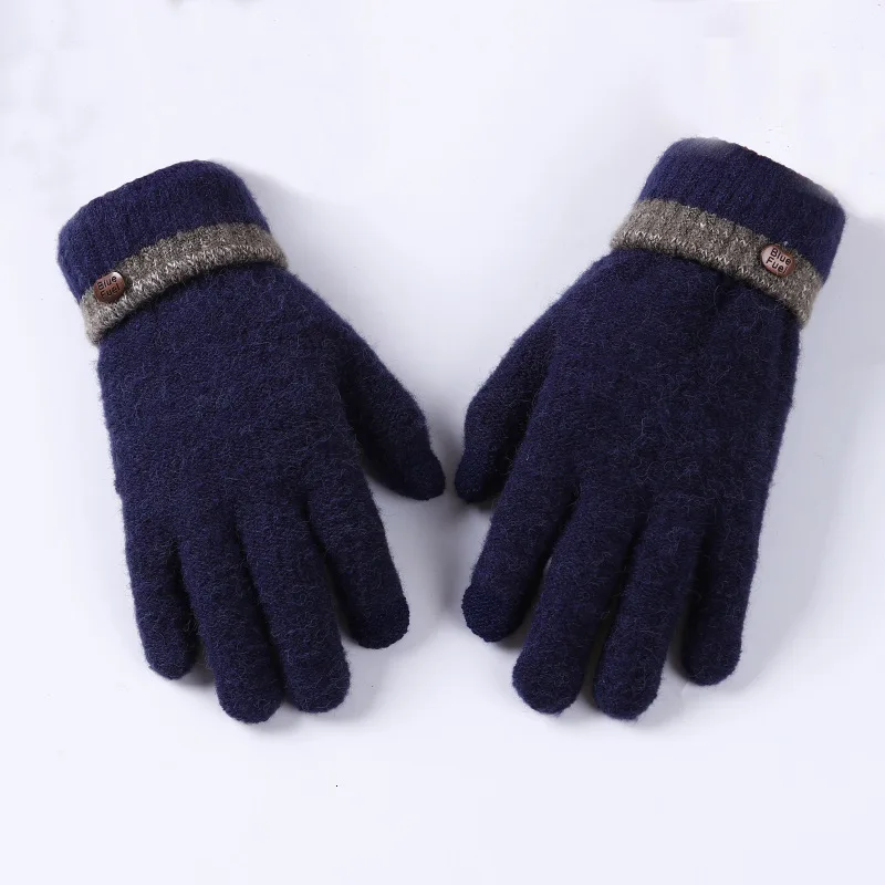 Navy Blue Вязаные перчатки утепленные теплые зимние перчатки с сенсорным экраном мужские теплые перчатки зимние мужские варежки - Цвет: Navy Blue