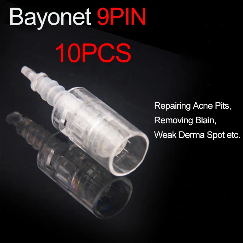 10pcs 9PIN needl ZGTS байонет микроиглы ручка картридж советы Отшелушивающий термоусадочный пор устройство Электрический Микро прокатки Derm a StampTherapy Красота Инструменты - Номер модели: 10pcs 9PIN needl