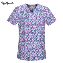 msormoasia БОЛЬНИЦА скраб-топ с v-образным вырезом хлопок Принт хирургическая медицинская форма больница Медсестры скраб-Топ s для женщин