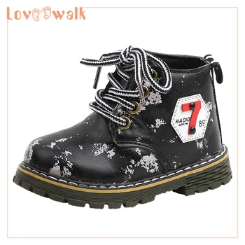 

Toddler Boy Boots Patent Leather Children Shoes 2019 Spring Autumn Single Martin Boots Girls Fashion Shoes Print Kids Sneakers
