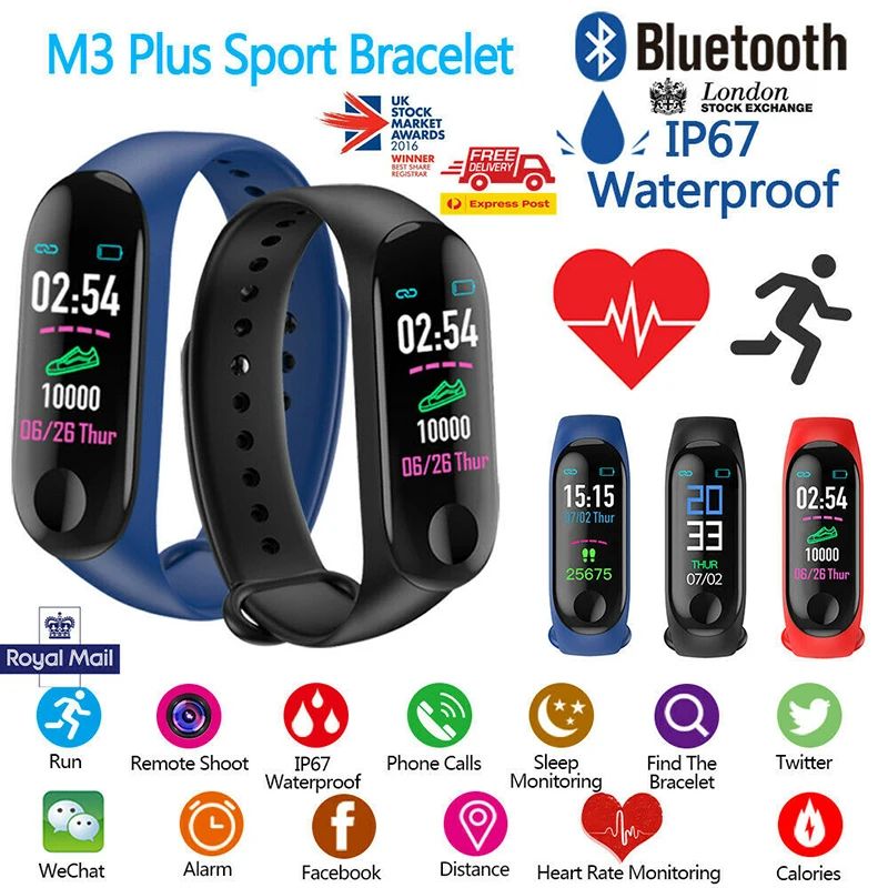 M3 Plus Bluetooth Смарт-часы фитнес-трекер для измерения сердечного ритма браслет трекер