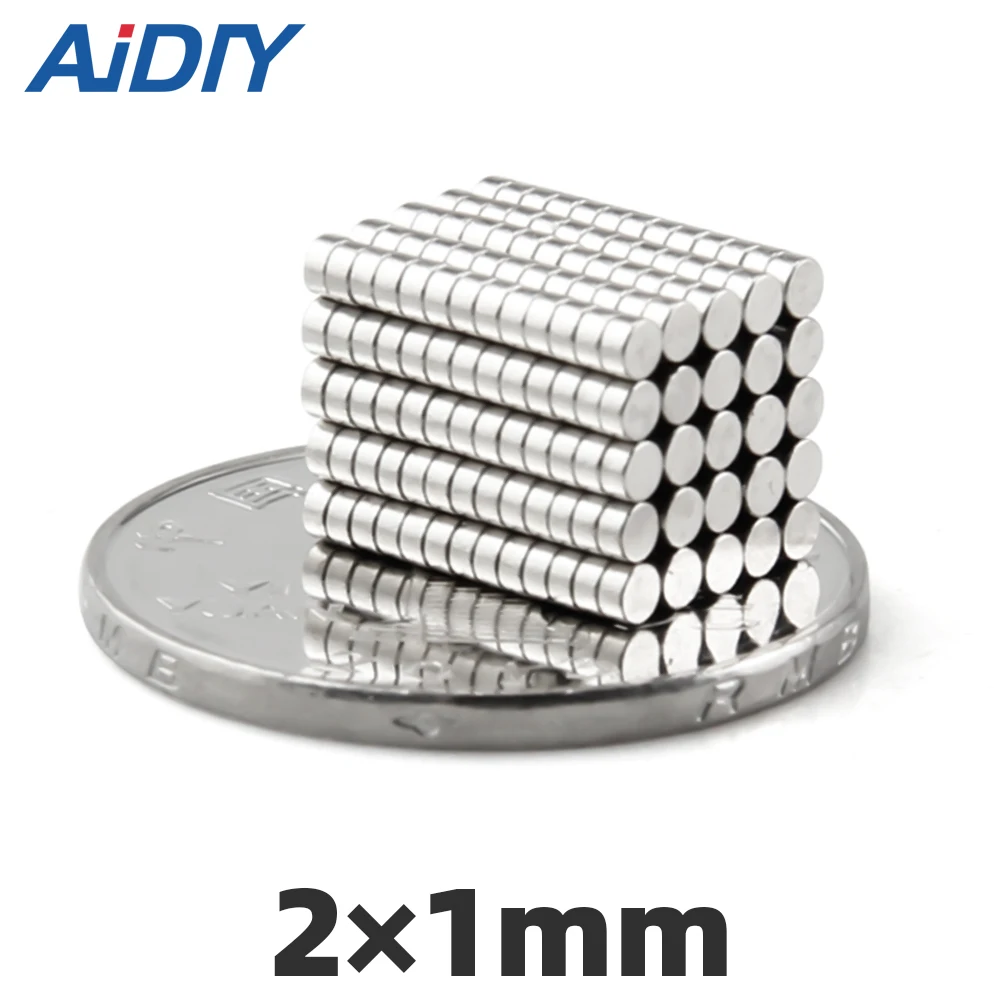 AIDIY 100/200/500 шт 2x1 мм маленький мини круглый неодимовый магнит N35 Дисковые магниты