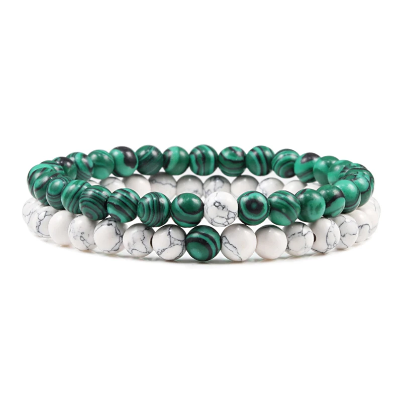 Malachite Set White Натуральный камень эластичный браслет YinYang бусы пара дистанционные браслеты малахитовые браслеты с цепочкой для женщин мужчин Йога ювелирные изделия подарок - Окраска металла: Malachite Set White