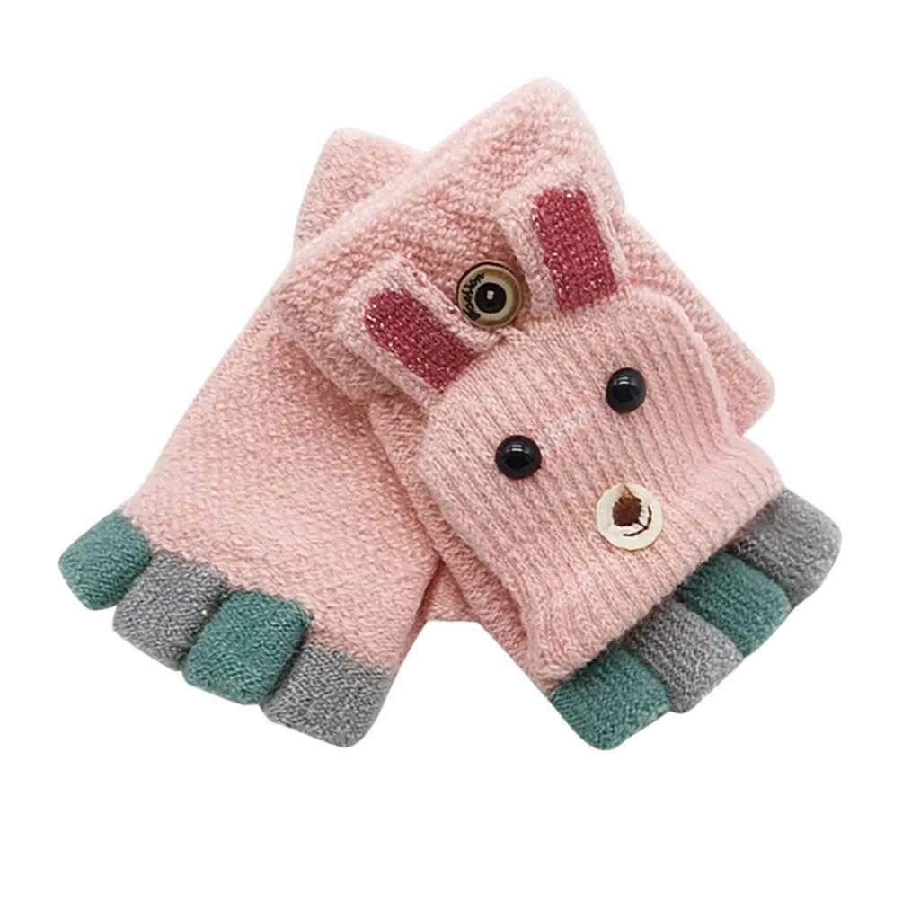 Детские зимние Рождественские перчатки с Откидывающейся Крышкой на половину пальца, модные новые детские перчатки для девочек и мальчиков, Аксессуары#445 - Цвет: Розовый