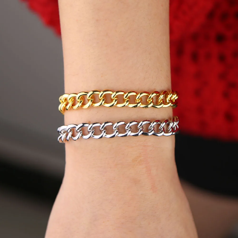 gold filled Hip hop Iced out Punk Rock hiphop women cuban chain women jewelry 17cm Miami cuban link chain bracelet luxury