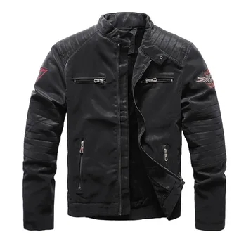 

KIOVNO Men Winter Pu Leather Jacket Coats Fleece Lined Motorcycle Embroidery Jackets Outwear For Male Size M-3XL Windbreak