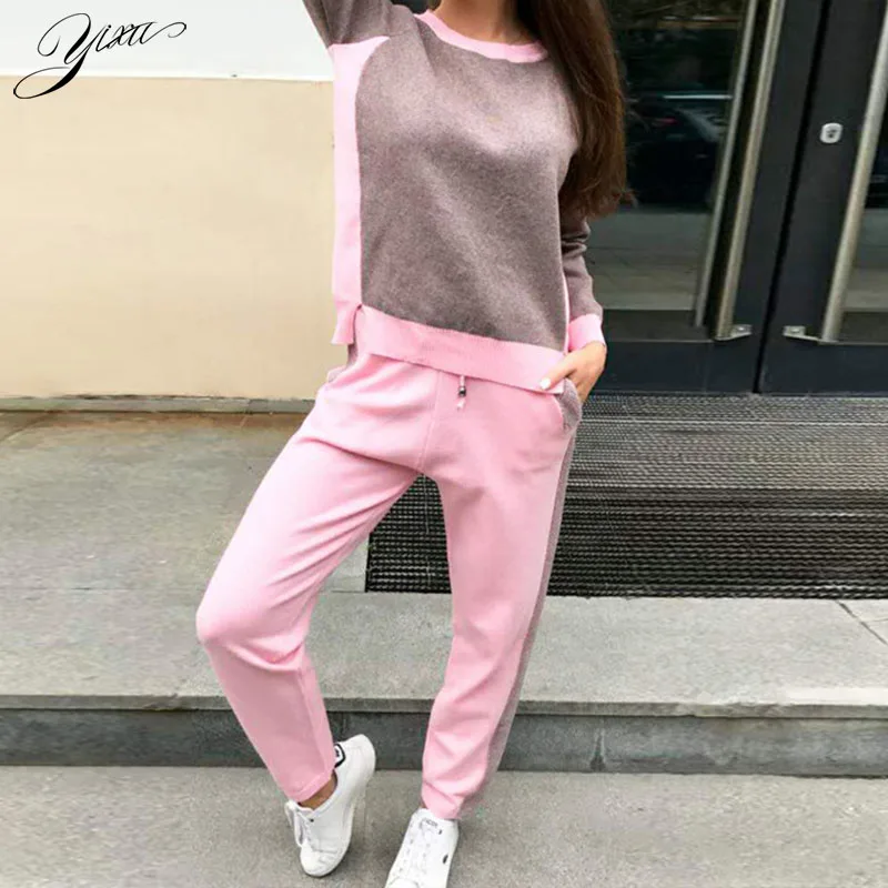 

Casual Woman Knitted Two-pieces Set Fashion Female Warm Winter Suits O-neck Sweater Long Pants Sets Woman
