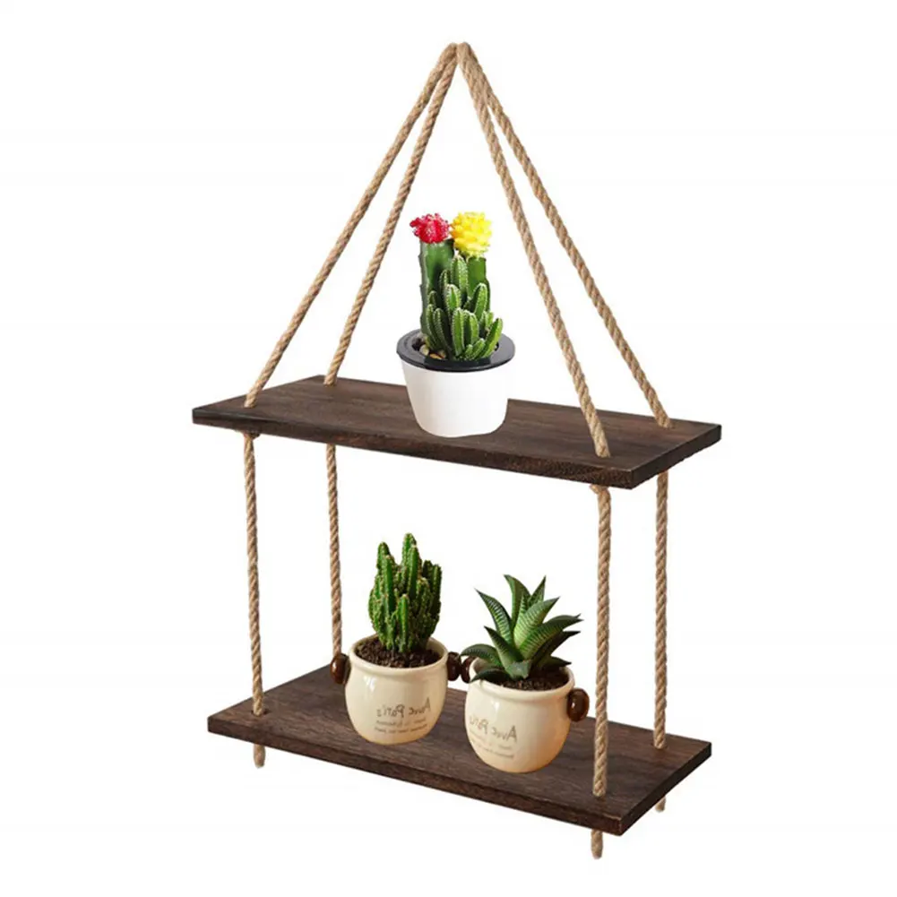 

2 Tier Storage Stand Wall Swing Display Practical Wooden Decoration Hanging Shelf Multi Use Retro Organizer Rack Holder