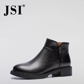 

JSI New Stylish Solid Med Heel Women Boots Basic Slip-On Square Heel Shoes Casual Handmade Pointed Toe Ladies Ankle Boots JO241